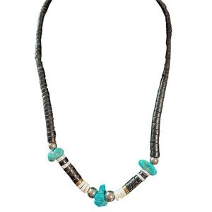 Vintage Turquoise and Coconut Shell Heishi Beaded Southwest Necklace